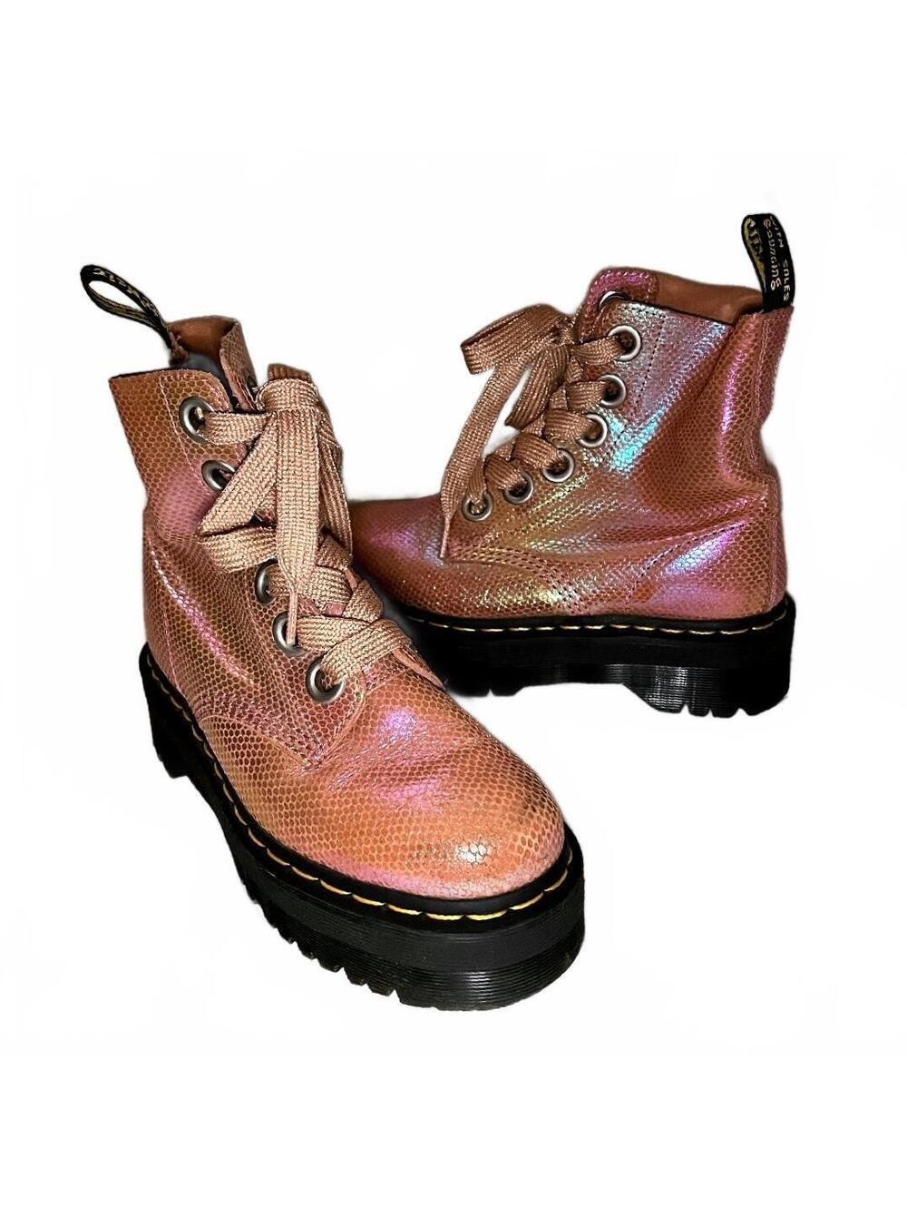 Dr. Martens Molly Pink Iridescent Combat Boots Size 6 US
